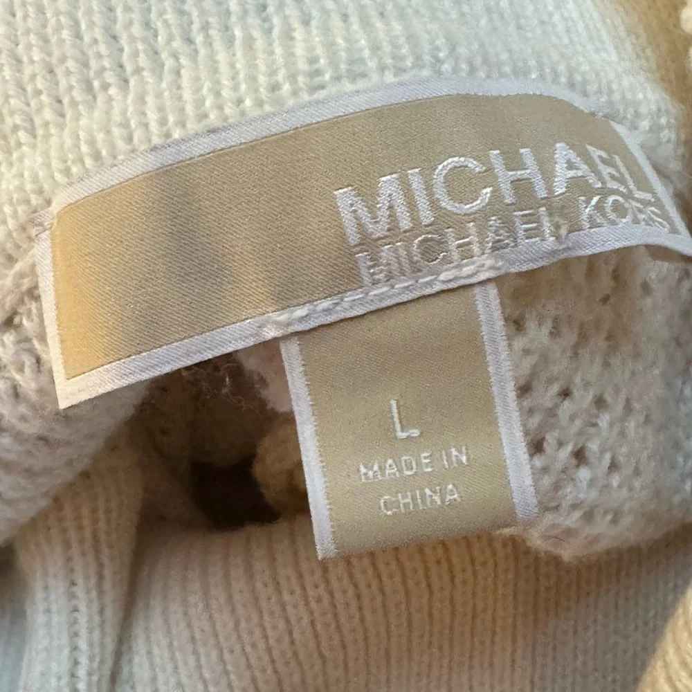 Michael Kors Ivory Waffle Knit Cowl Neck Sweater Women’s Large Luxury Holiday